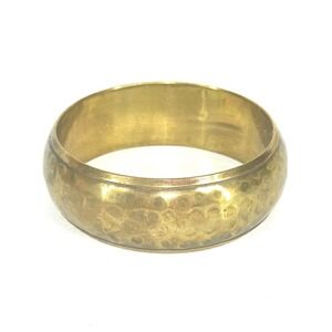 Vintage Hammered‎ Wide Domed Brass Bangle Cuff Bracelet Bohemian Chic Boho 1970s